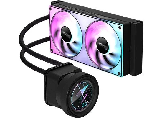AORUS ELITE 240 ブラックの2連ファンLCD付き水冷CPUクーラー