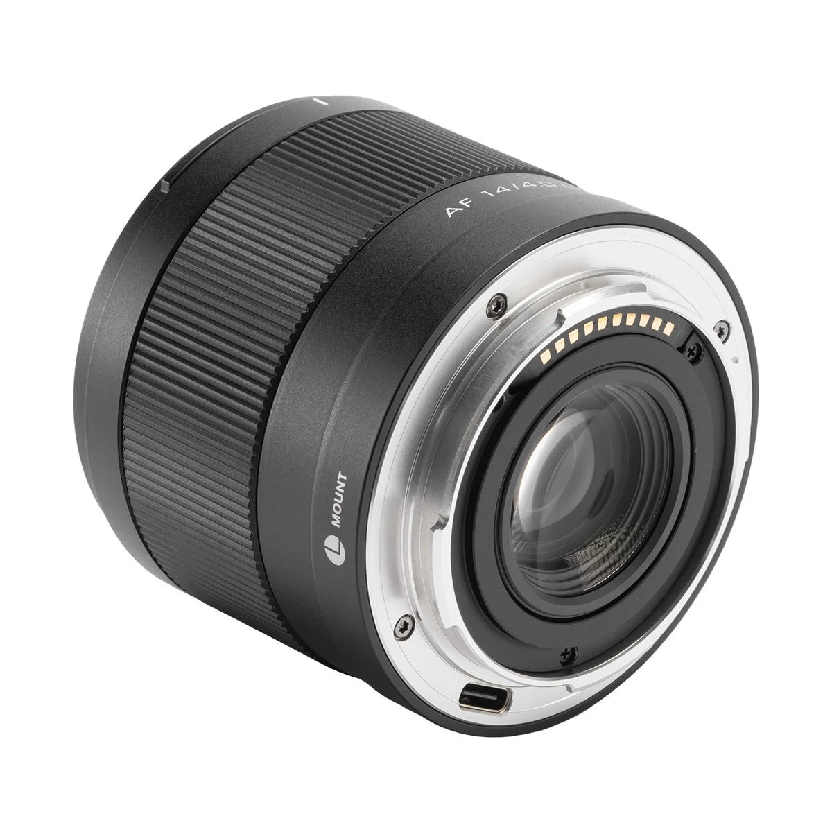 AF 14mm F4.0 AIR L のマウント側を見せた黒いレンズ