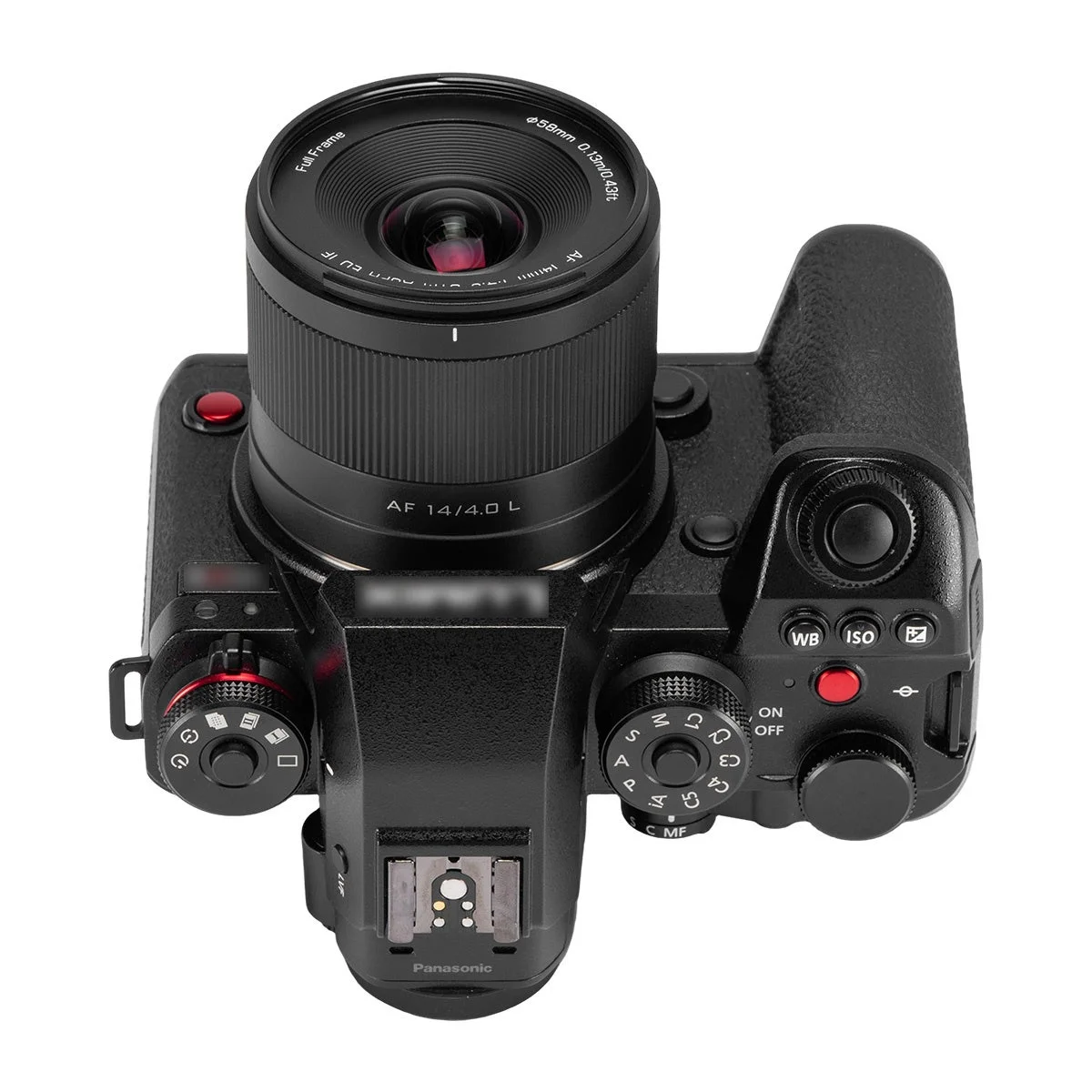 AF 14mm F4.0 AIR Lを装着したカメラを上から見た装着イメージ