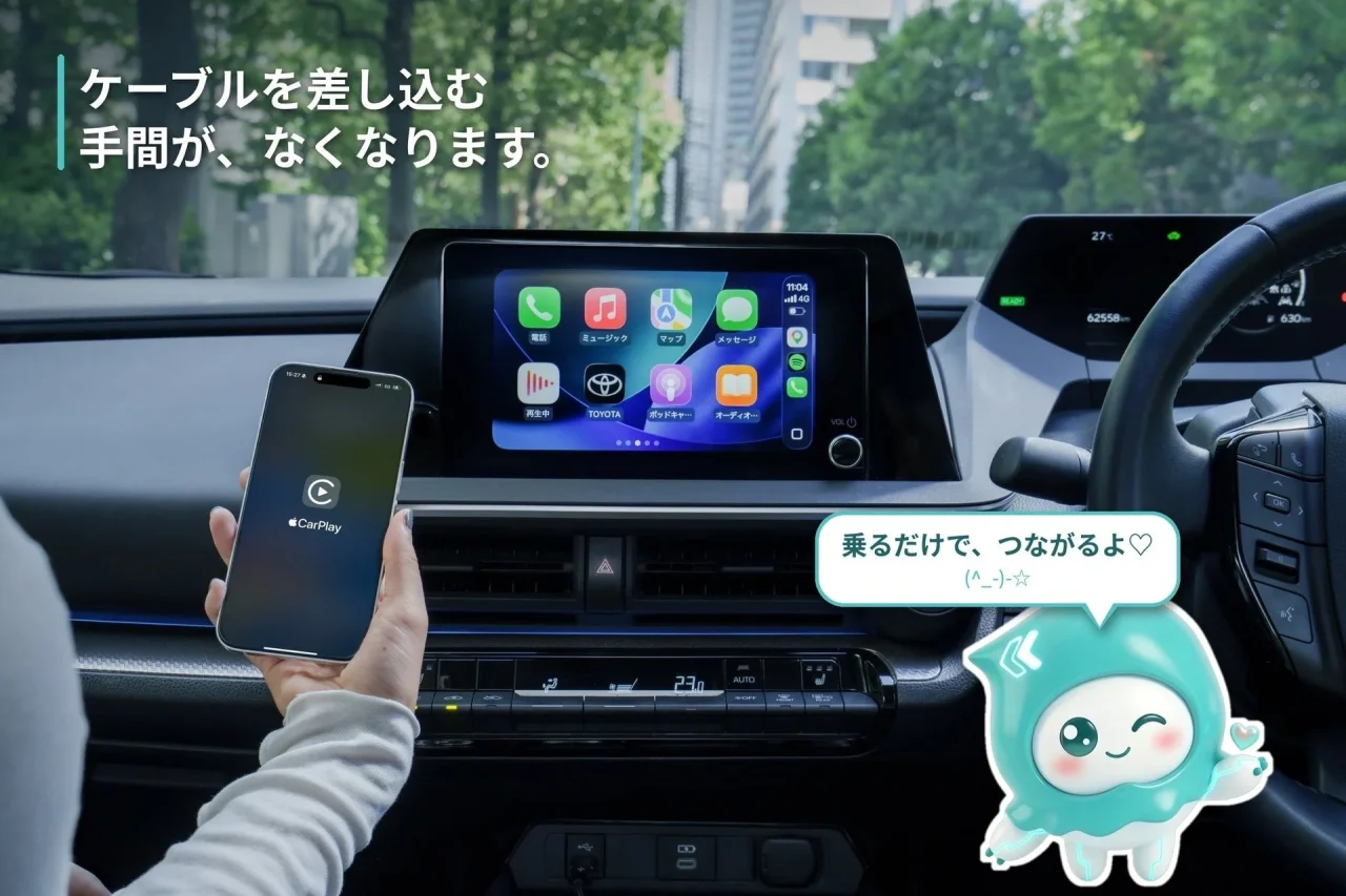 Ottocast U2Air Neoでワイヤレス接続した車内のCarPlay画面とスマホ