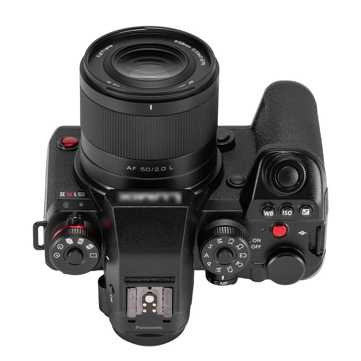 Panasonic製カメラに装着した AF 50/2.0 AIR L を上から見た装着イメージ