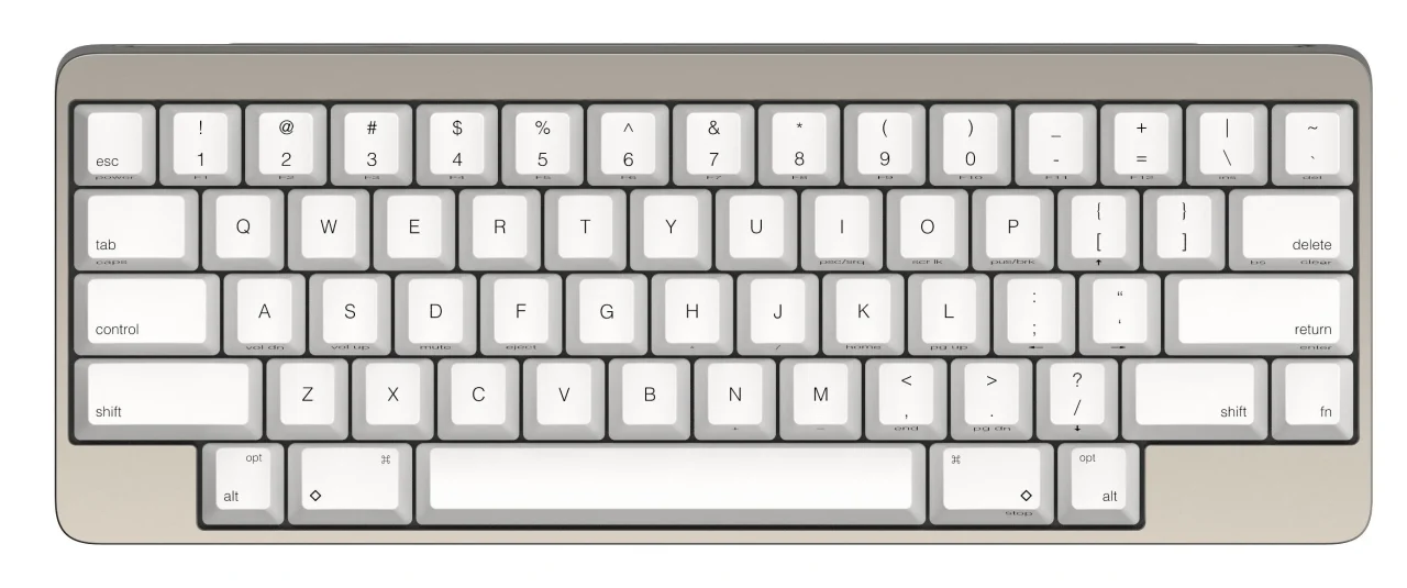 HHKB Professional Elite 英語配列/雪の、ベージュ筐体に白いキーを並べた上面図