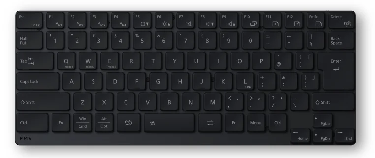 FMV Keyboard X の黒い日本語配列コンパクトキーボードの上面