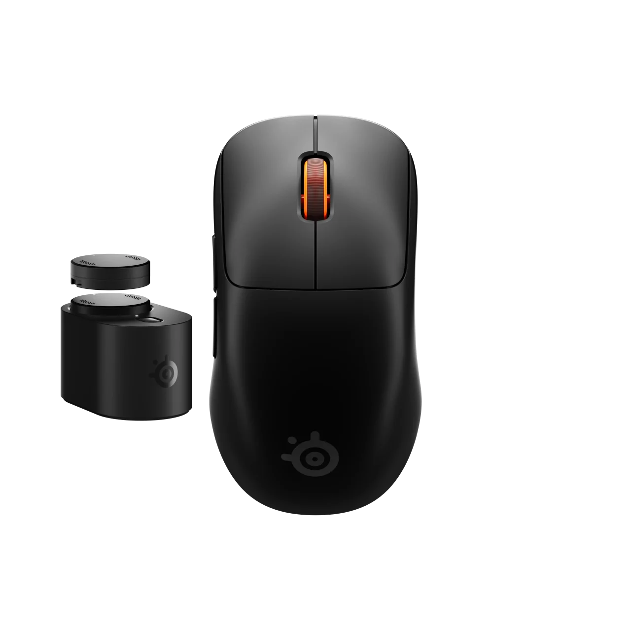 Sensei Pro Blackのワイヤレスゲーミングマウスと交換式バッテリー、充電ベース