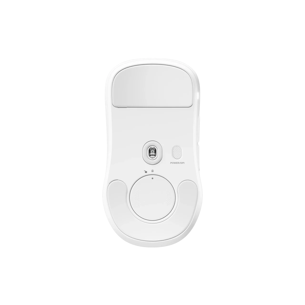Sensei Proのホワイトのワイヤレスマウスを底面から見た様子