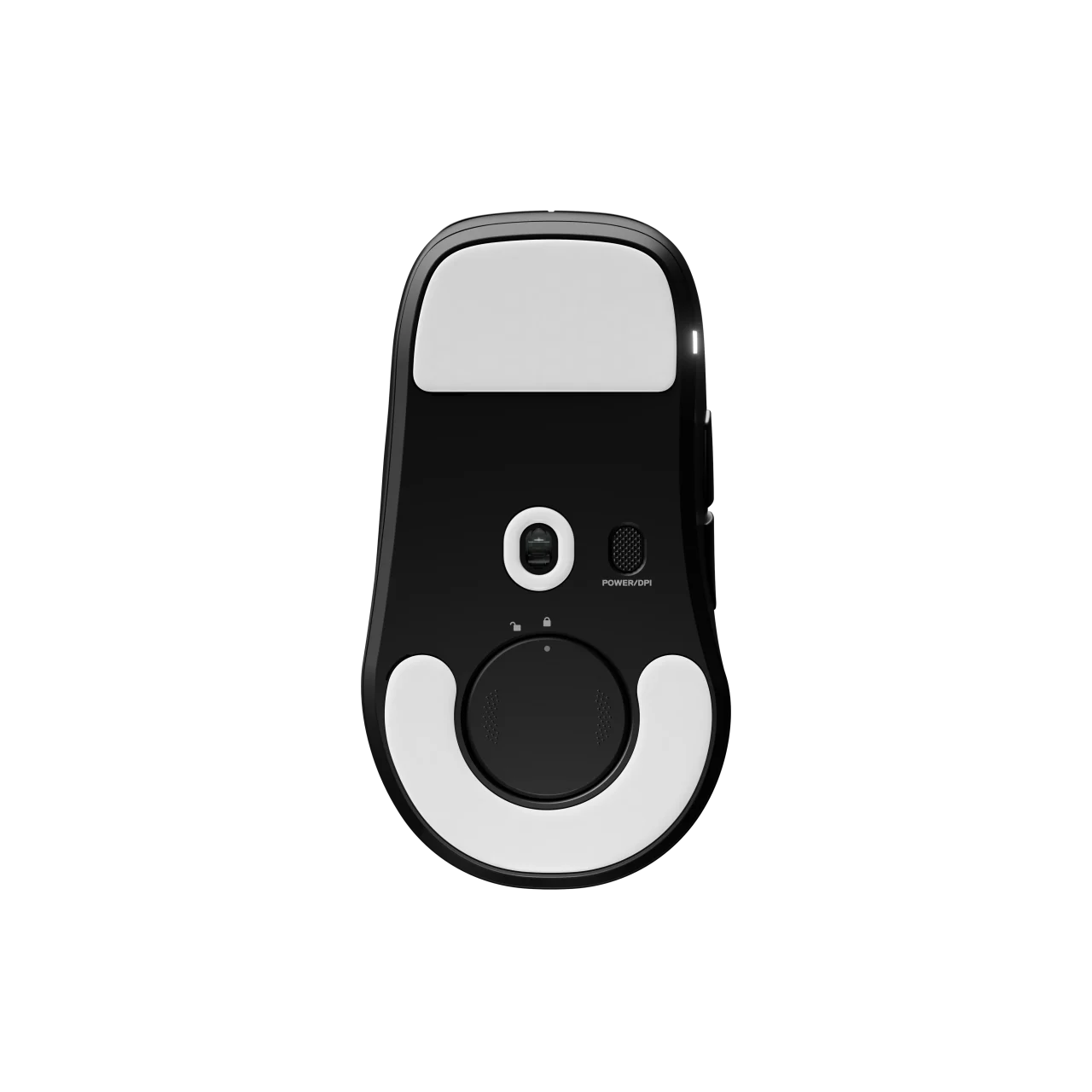 Rival Pro Black & Whiteの製品画像。底面を見せた黒いマウス