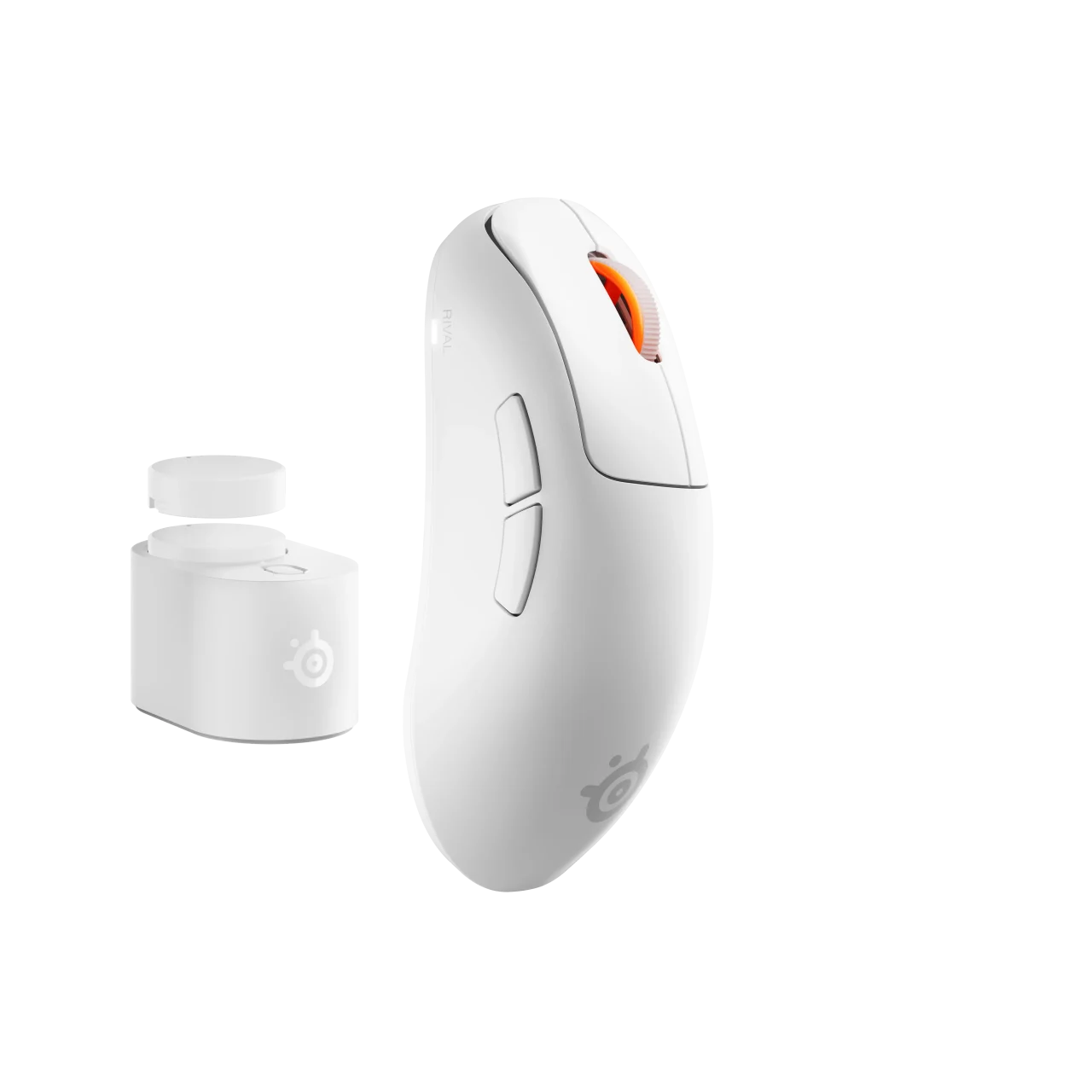 Rival Pro ホワイトのワイヤレスマウスと交換式バッテリー、充電ベース