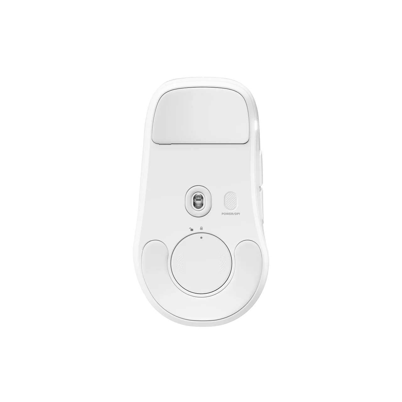 Rival Pro ホワイトの底面。センサーと電源スイッチ、ソール