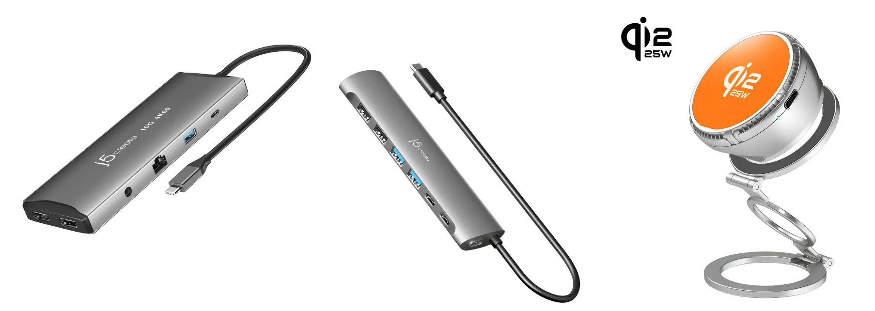 j5createの新製品3機種：マルチポートドック、7ポートハブ、Qi2 25Wワイヤレス充電器