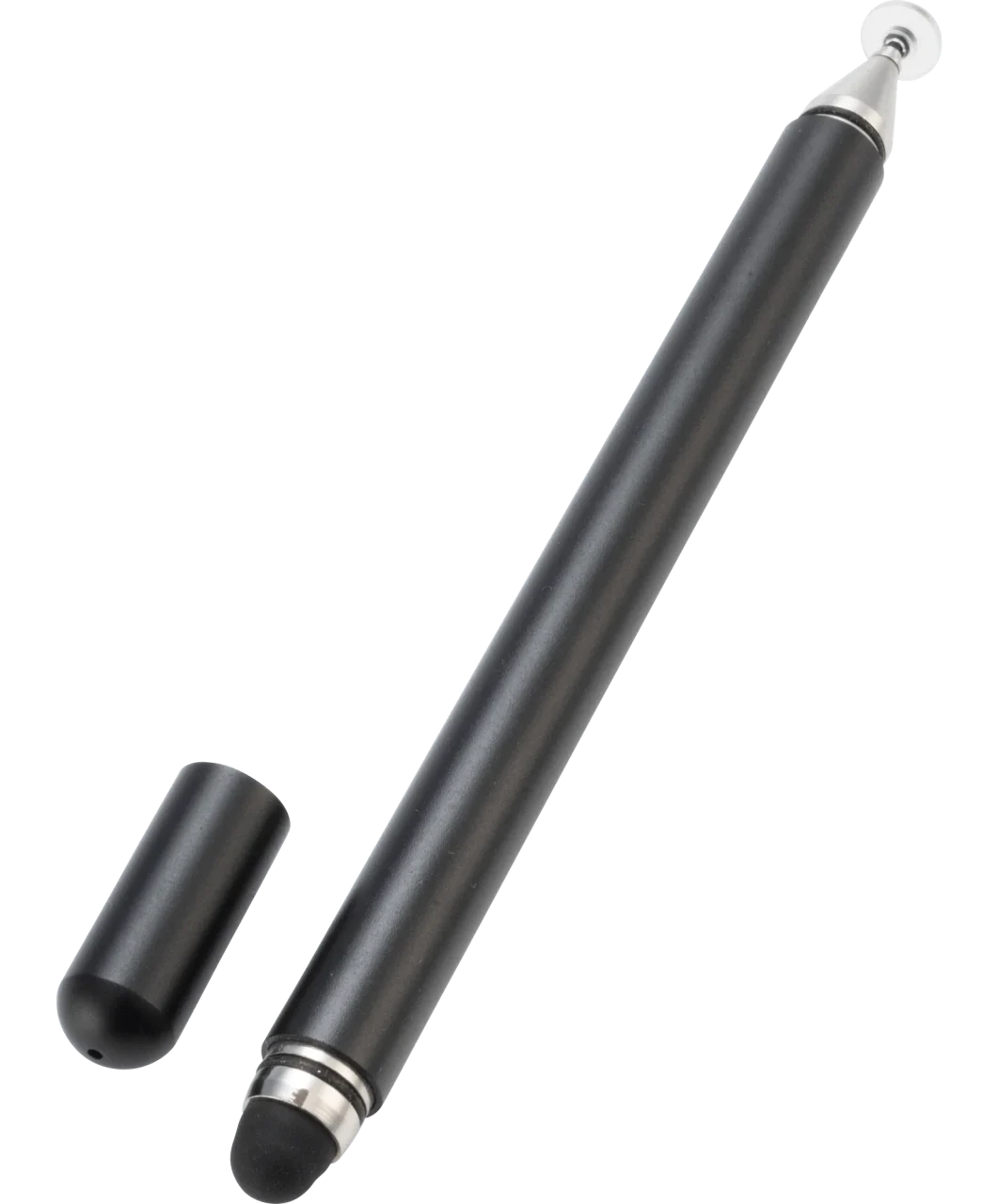 CYBER・2WAYタッチペン(Switch2用)。黒いペン軸と黒いキャップ、両端にペン先