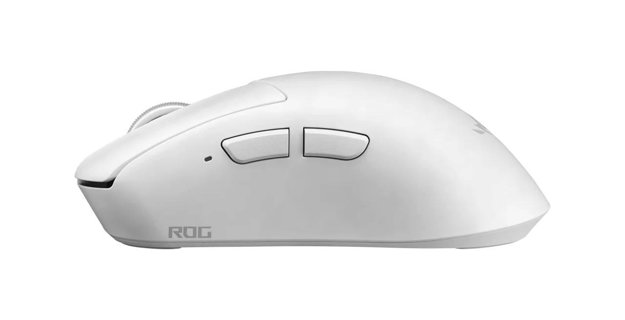 ROG Gladius IV Ace Gaming Mouse WHT の白い本体を側面から見た様子