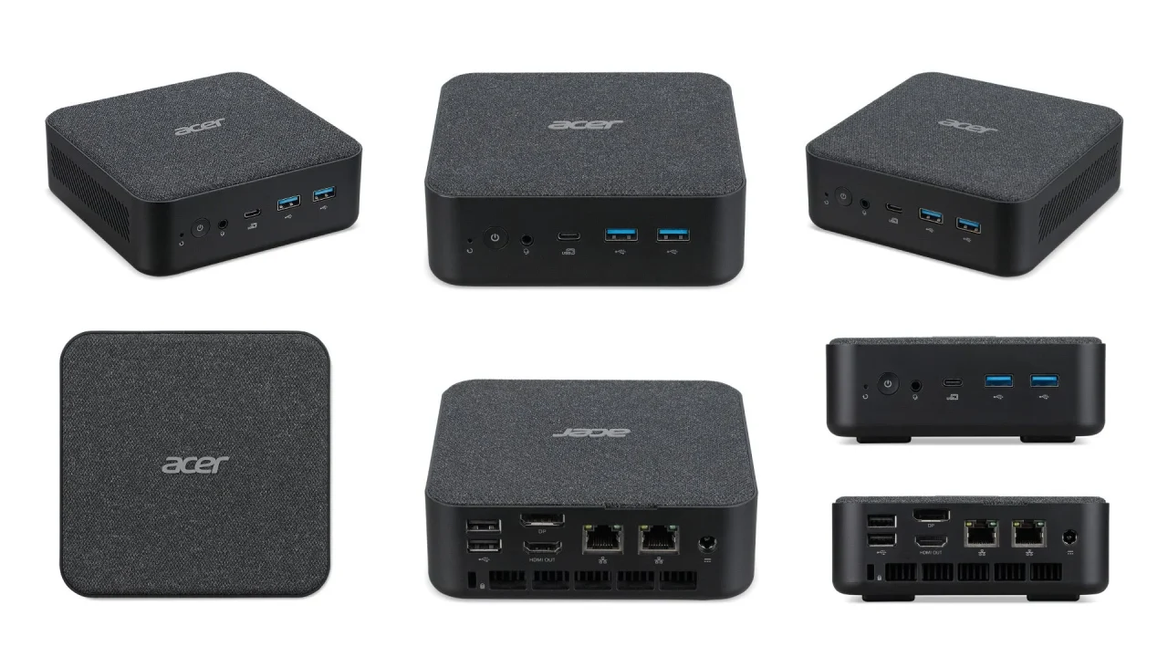 Acer Revo Box RB102-F38U/Aの前面・背面・側面を並べた外観