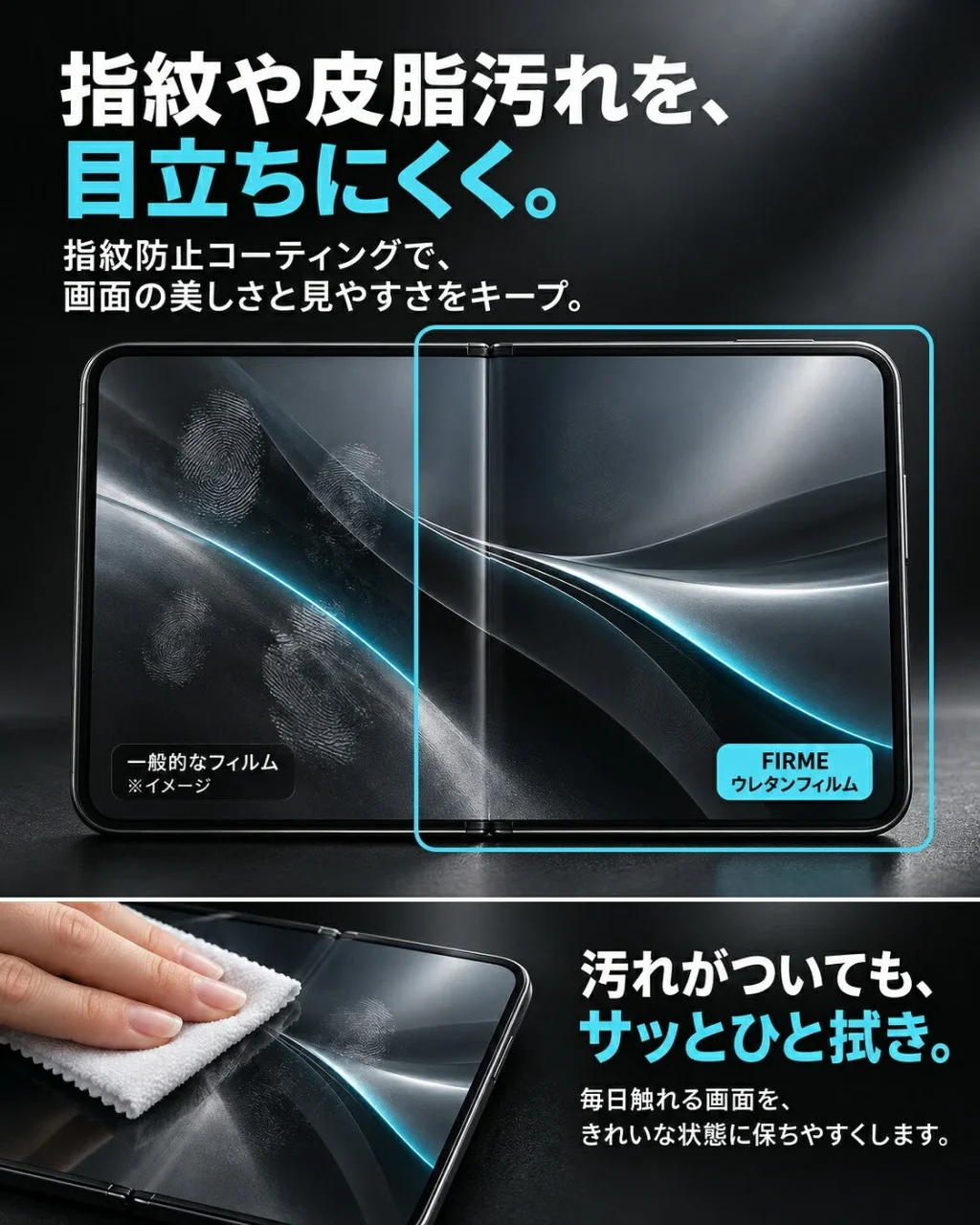 美しさをキープ：FIRMEウレタンフィルムの指紋防止と汚れ拭き取りのイメージ