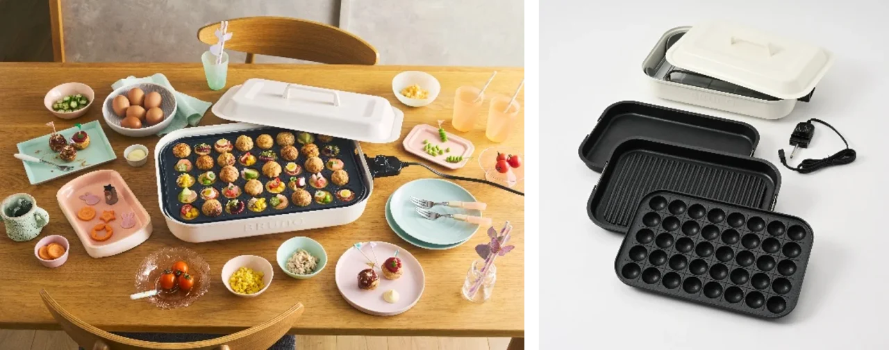 みんなのホットプレートとたこ焼きなどの料理、付属のプレート3種