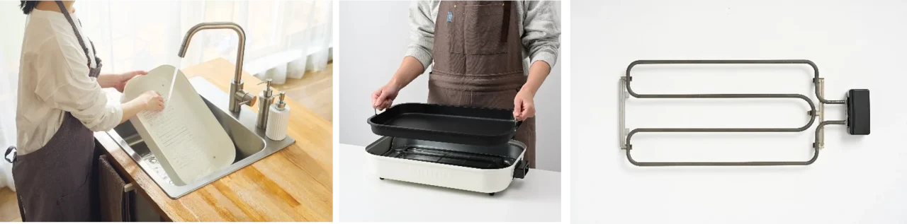 みんなのホットプレートのお手入れ。プレート洗い、本体フレーム、取り外したヒーター
