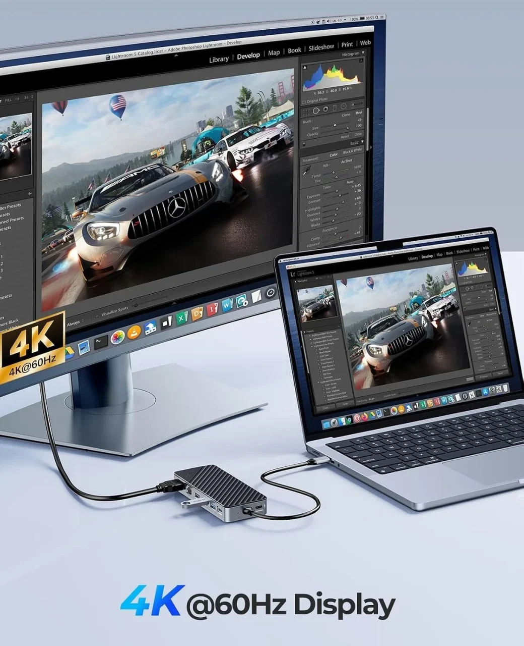 HDMI 4K@60Hz出力で外部モニターとノートPCをドックで接続した例