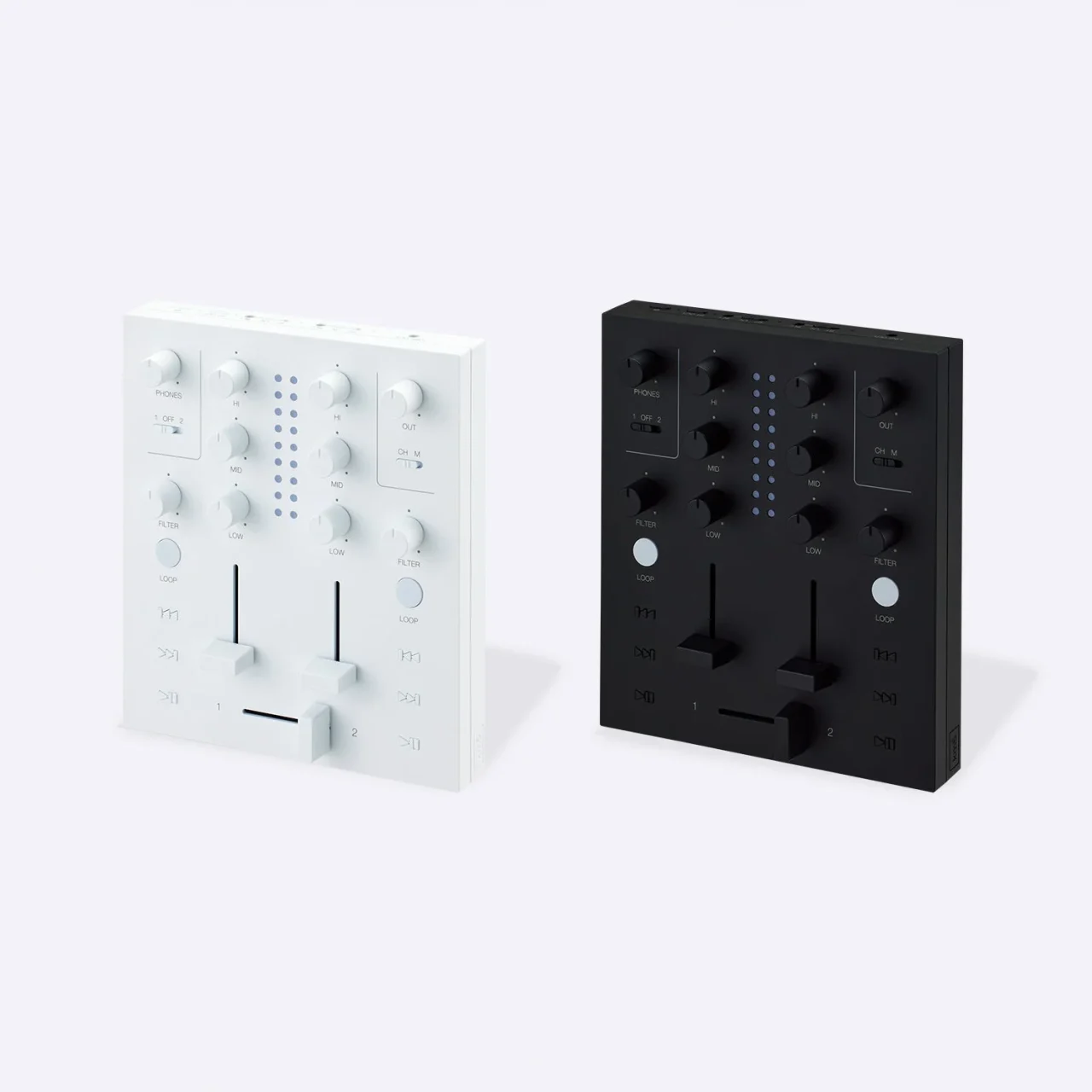 Instant Wireless Mixer Mp1の白と黒の2色。ノブとフェーダーを備える