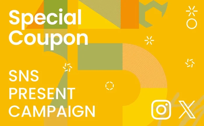 Special Coupon SNS PRESENT CAMPAIGNと書かれた黄色のバナー