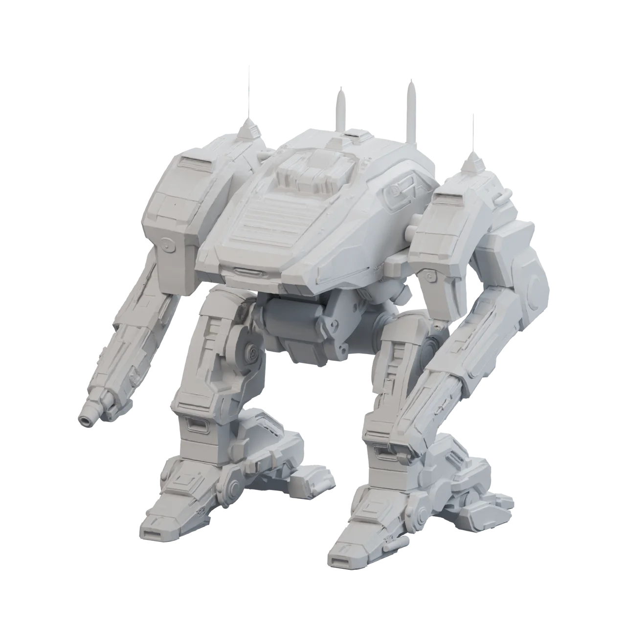 白いグレー一色の二足歩行ロボット風メカの3Dモデル