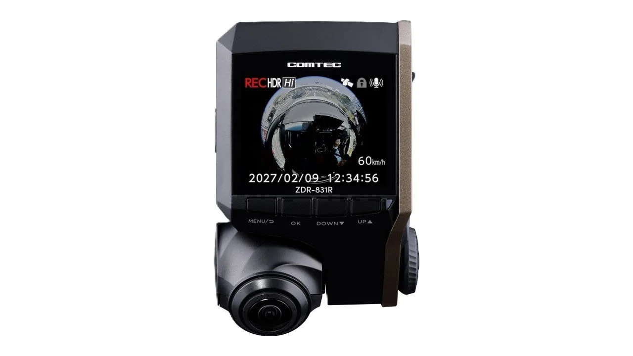 ZDR-831R 360°カメラ搭載ドライブレコーダー本体、液晶に録画画面を表示