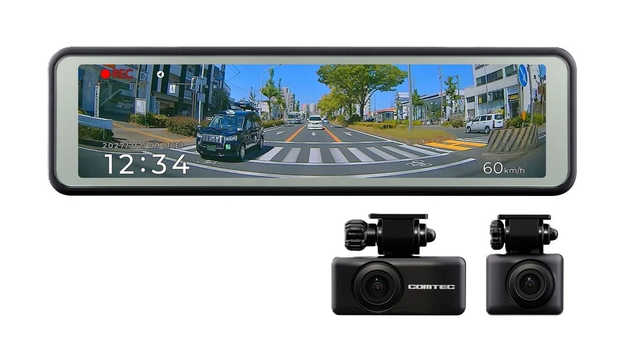 ZDR-881Mのミラー型ドライブレコーダー本体とセパレートカメラ2台