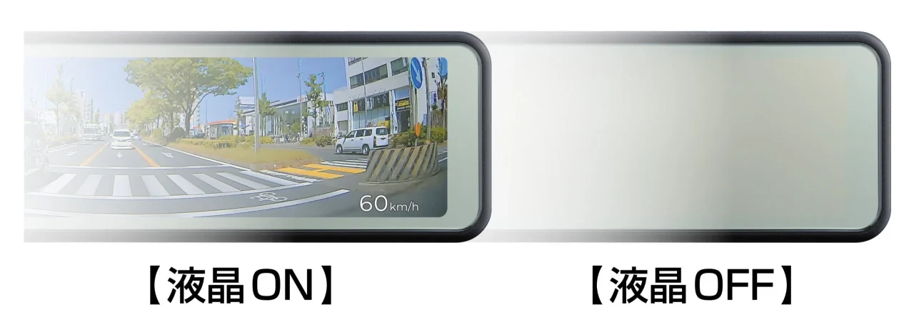 ハーフミラータイプ 液晶ONとOFFの比較(ZDR-881M)