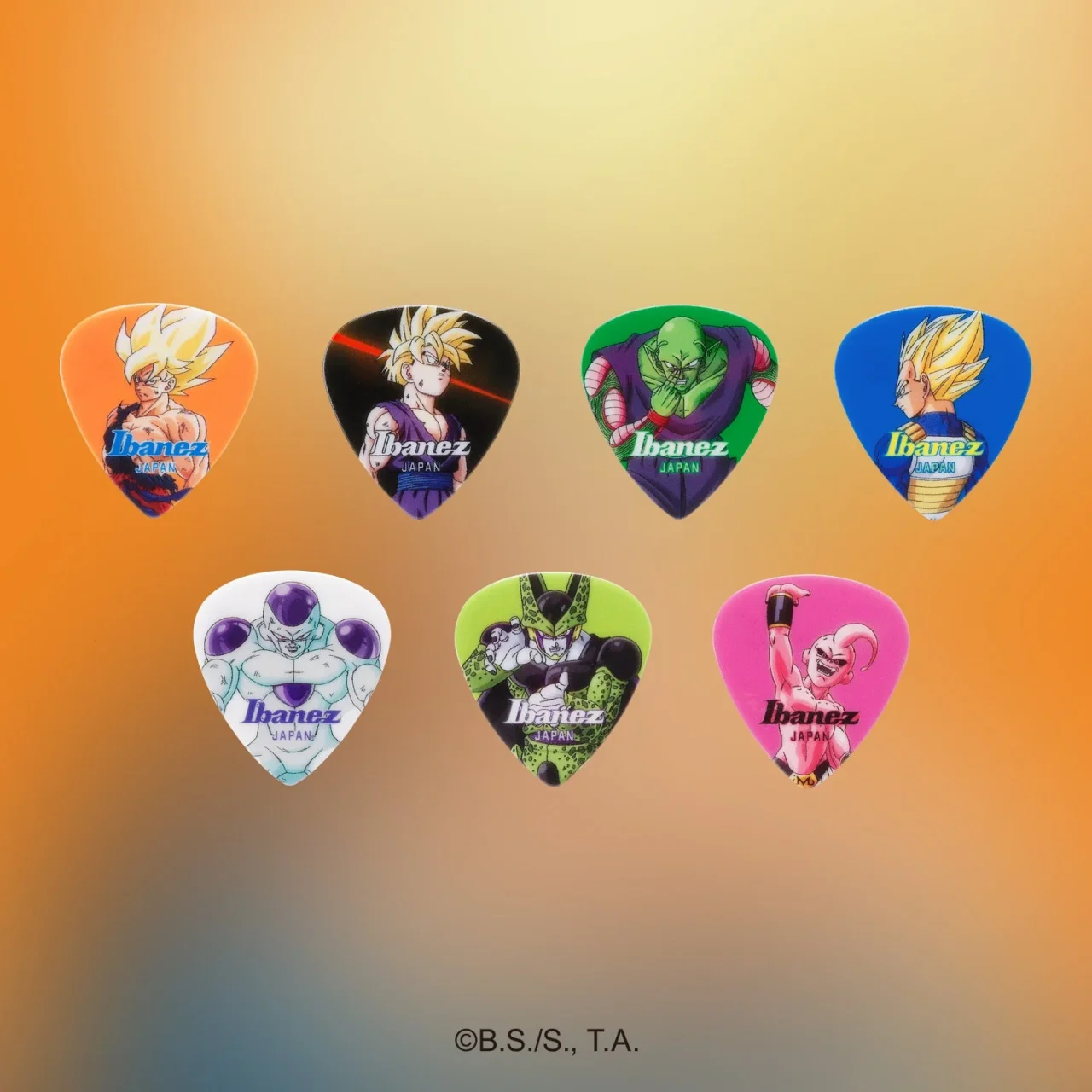 ドラゴンボールZのキャラクターを描いたIbanezのピック7枚