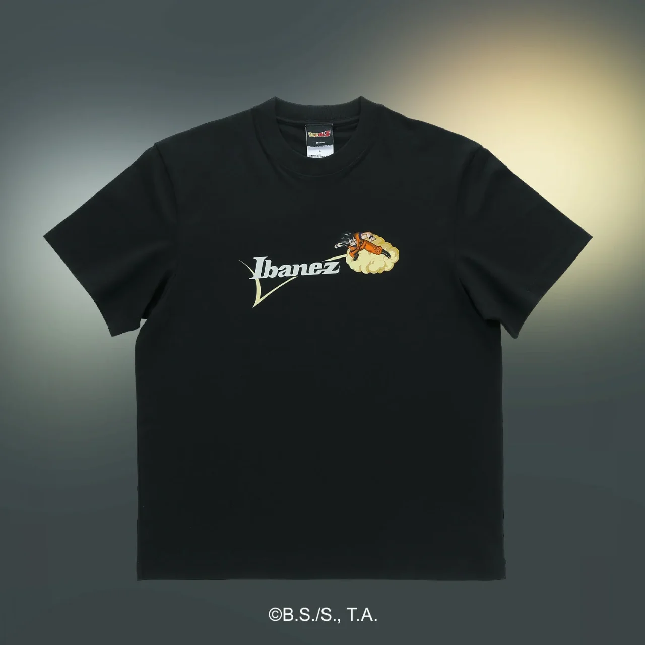 Tシャツ。黒地の胸元にIbanezロゴと筋斗雲に乗る悟空のプリント