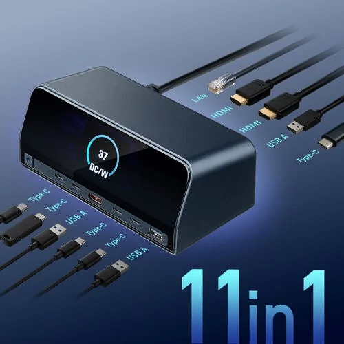 液晶画面付きドッキングステーションと接続するLAN・HDMI・USB A・Type-Cケーブル