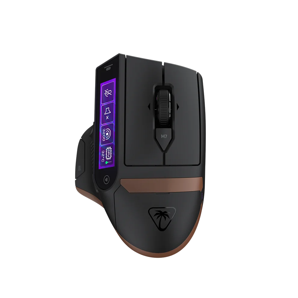 Command Series MC7の黒とブラウンのマウス。側面にカラータッチディスプレイ