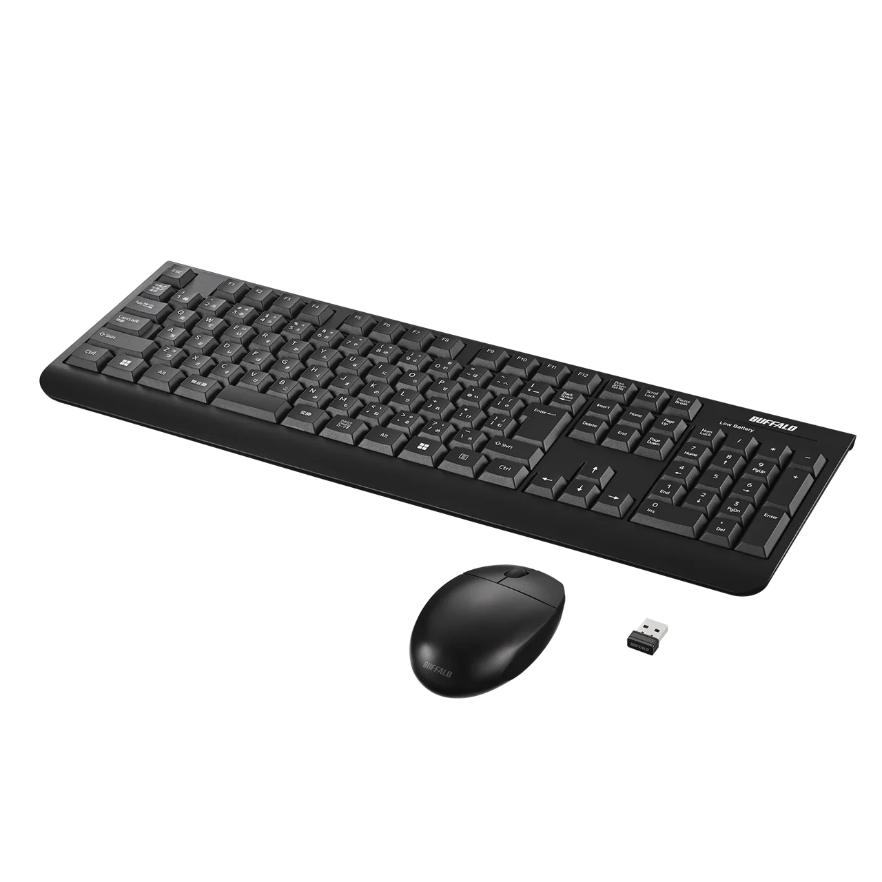 BSKBW150Sシリーズの黒いフルキーボードと静音マウス、レシーバー