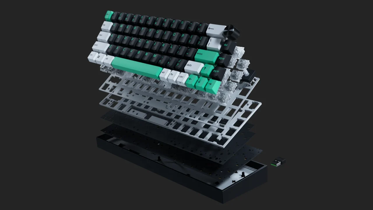 Razer Reclusa Mini 65%の内部構造を分解して層状に示した図