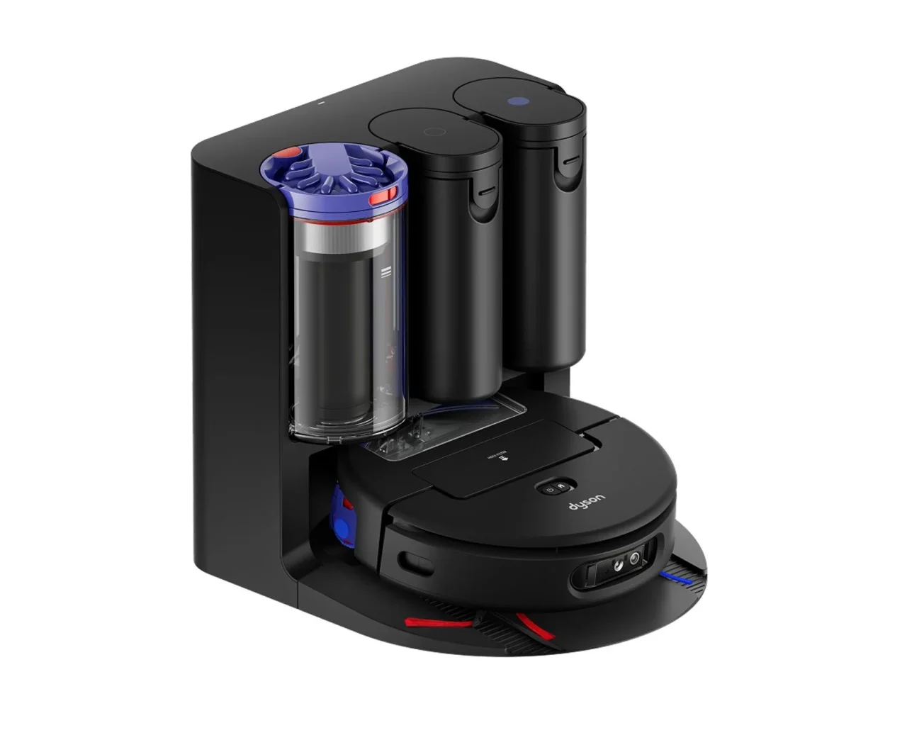 Dyson Spot+Scrub™ Ai ロボット掃除機 (RB05)の黒い本体とドック