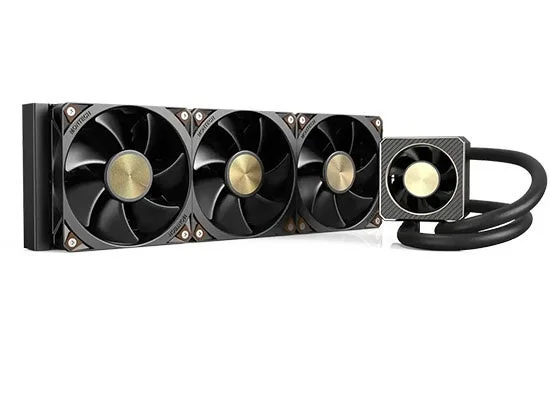 CyberFlow Core 360 シリーズの黒い簡易水冷CPUクーラー。ファン3基とポンプ