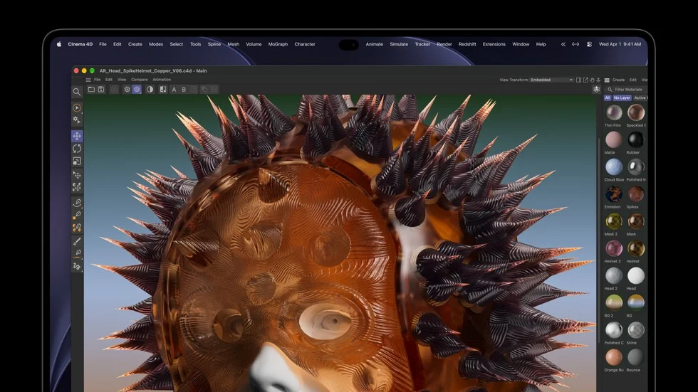 MacBook ProのディスプレイでCinema 4Dの3Dモデルを表示した画面