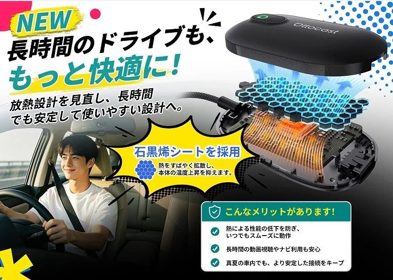 Play2Video Sの放熱設計とグラフェンシート採用を示す訴求画像