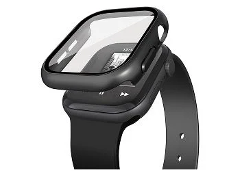 AW-26DFCGPBK 黒いApple Watch用フルカバーケースを装着した時計