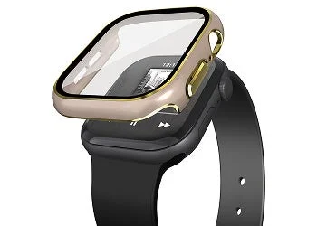 AW-26EFCGJGB Apple Watch用フルカバーケース、ゴールド系の縁と透明ガラス