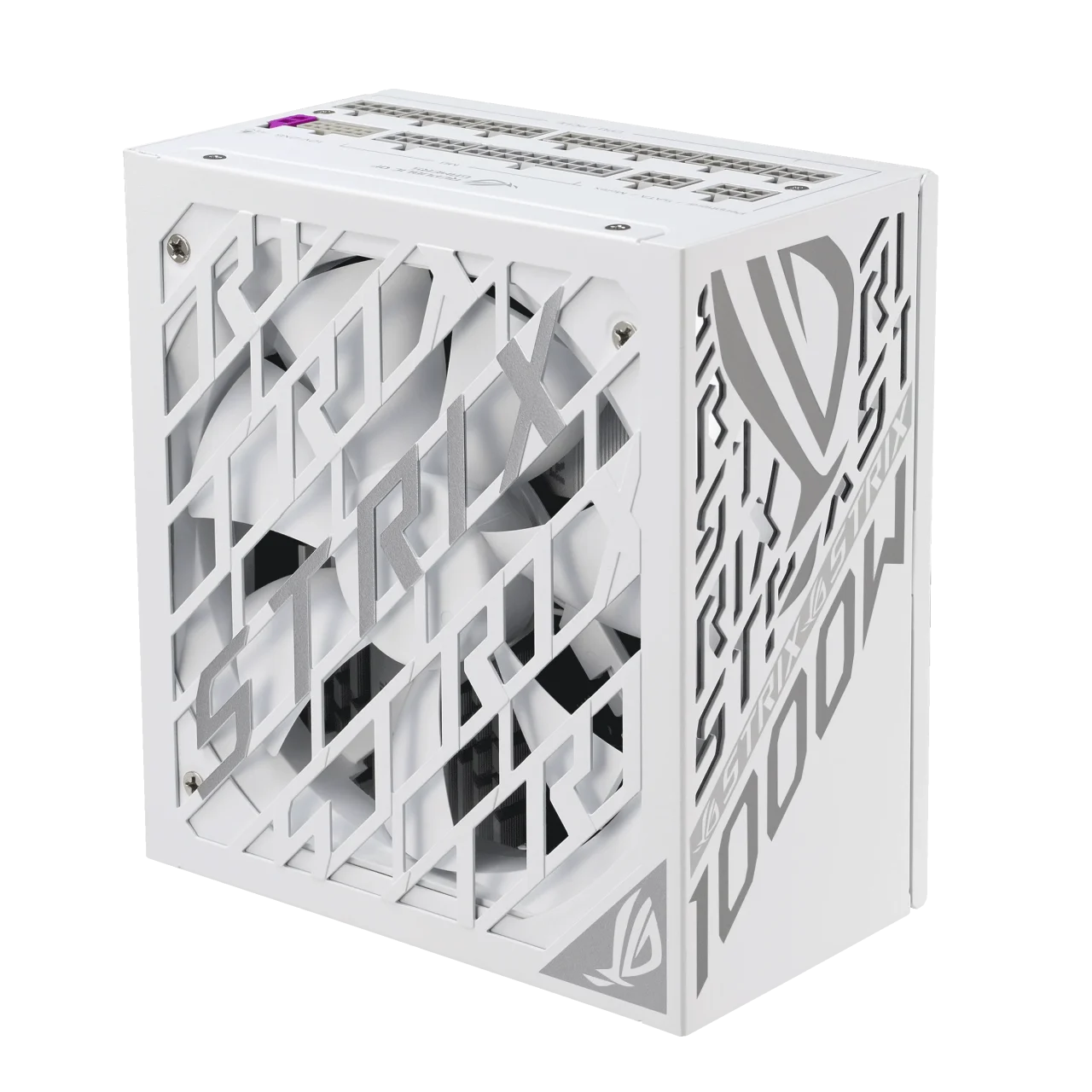 ROG-STRIX-1000P-GAMING-WHITE-E 電源ユニットの白い本体斜め外観