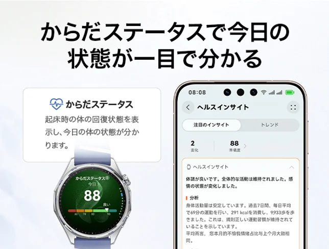 からだステータスをウォッチとスマホで表示した画面