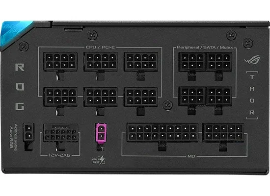 ROG-THOR-1200P3-GAMING-Eの黒い電源ユニットのコネクター面