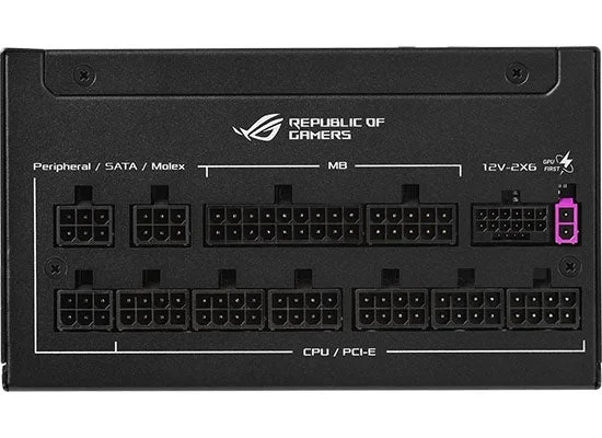 ROG-STRIX-1200P-GAMING-Eの黒い電源ユニット、コネクター面