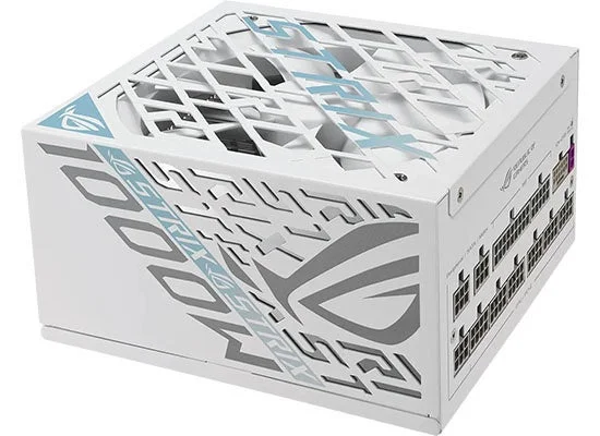 ROG-STRIX-1000P-GAMING-WHITE-E 白い電源ユニットの斜め外観