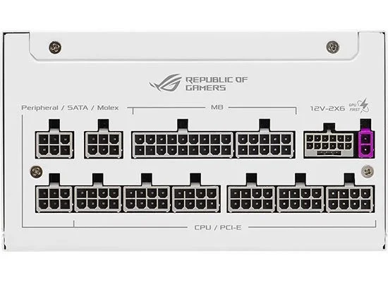 ROG-STRIX-1000P-GAMING-WHITE-Eの白い電源ユニットのコネクター面